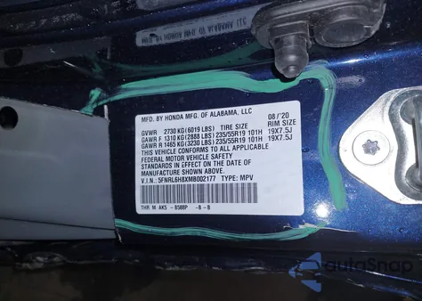 2021 Honda Odyssey Touring from USA, damaged, VIN 5FNRL6H8XMB002177